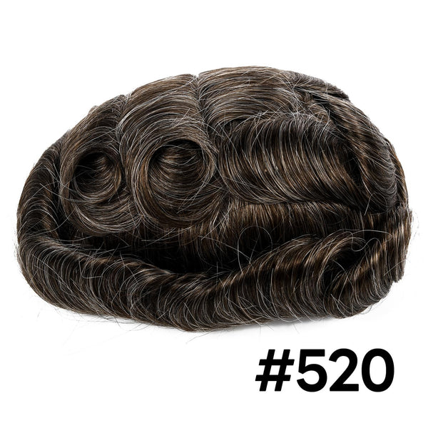 Generisk fransk blonder herre toupee poly pu rundt toupee for menn hår stykke europeisk menneskehår erstatningssystem (17# mørk aske blond, 7x9 ""-120% middels lys til middels tetthet)