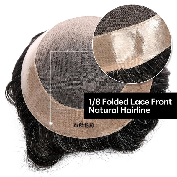 Generisk hårsystem for menn toupee fin mono hårstykke europeisk menneskehår erstatning npu hud rundt toupee for menn (5# middels lysebrun, 8x10 ""-120% middels lys til middels tetthet)