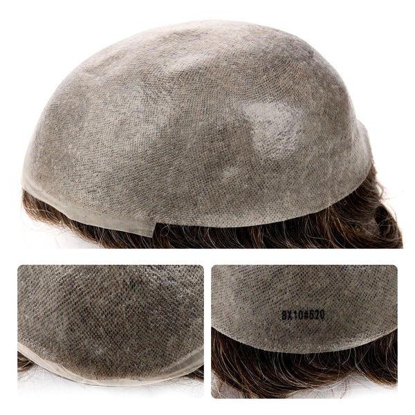 Menn toupee hårsystem menneskehår erstatning for menn 0,04 mm ultra tynn hud toupee for menn v-looped hårstykke (220# mørkest brun med 20% grå, 8x10 "-100% lys med-lys tetthet)