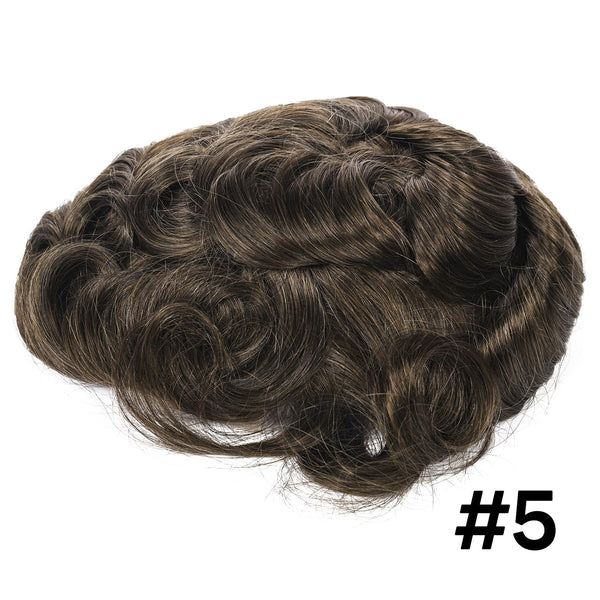 Generisk hårsystem for menn toupee fin mono hårstykke europeisk menneskehår erstatning npu hud rundt toupee for menn (5# middels lysebrun, 8x10 ""-120% middels lys til middels tetthet)
