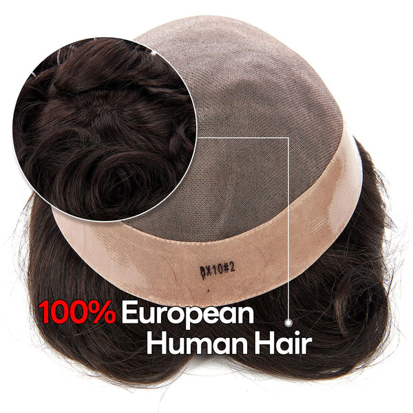 Generisk hårsystem for menn toupee fin mono hårstykke europeisk menneskehår erstatning npu hud rundt toupee for menn (5# middels lysebrun, 8x10 ""-120% middels lys til middels tetthet)