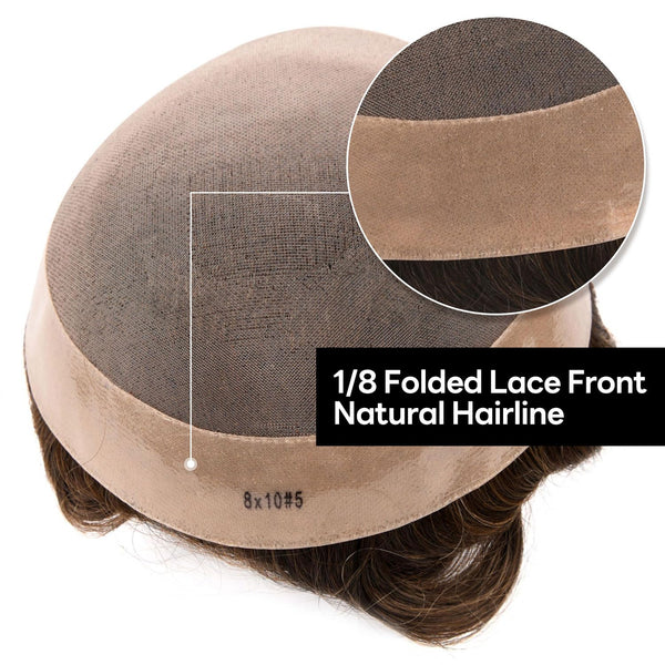 Generisk hårsystem for menn toupee fin mono hårstykke europeisk menneskehår erstatning npu hud rundt toupee for menn (5# middels lysebrun, 8x10 ""-120% middels lys til middels tetthet)