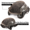 Sveitsisk blonder toupee for menn hårstykke europeisk humanhair erstatningssystem blonder front menn toupee blekepåde hårstykke. (320# mørkebrun med 20% grå, 6x8 "-100% lysmed-lys-tetthet)