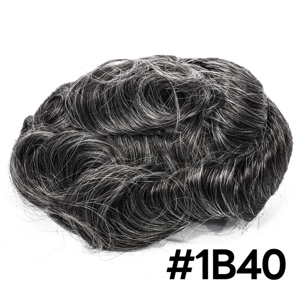 Sveitsisk blonder toupee for menn hårstykke europeisk humanhair erstatningssystem blonder front menn toupee blekepåde hårstykke. (320# mørkebrun med 20% grå, 6x8 "-100% lysmed-lys-tetthet)