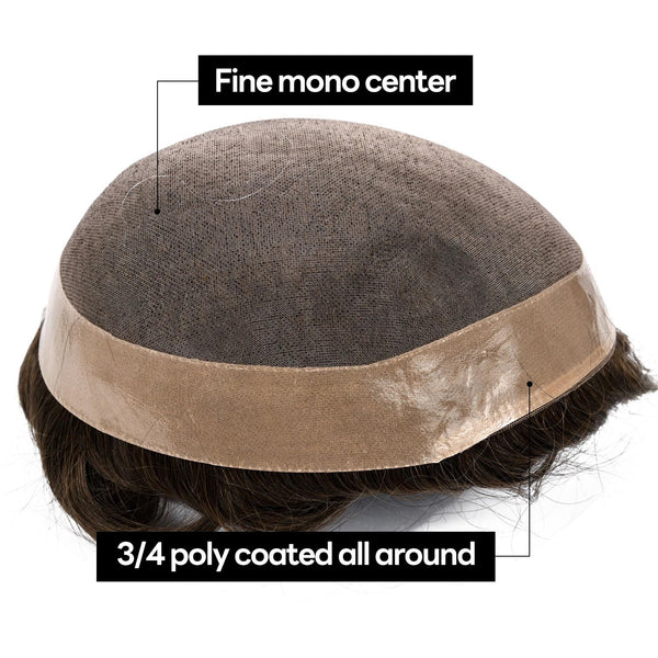 Generisk hårsystem for menn toupee fin mono hårstykke europeisk menneskehår erstatning npu hud rundt toupee for menn (5# middels lysebrun, 8x10 ""-120% middels lys til middels tetthet)