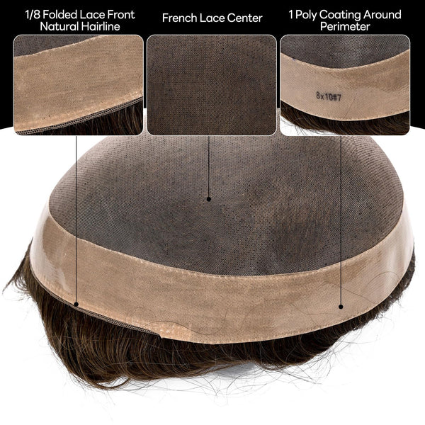 Generisk hårsystem for menn toupee fin mono hårstykke europeisk menneskehår erstatning npu hud rundt toupee for menn (5# middels lysebrun, 8x10 ""-120% middels lys til middels tetthet)