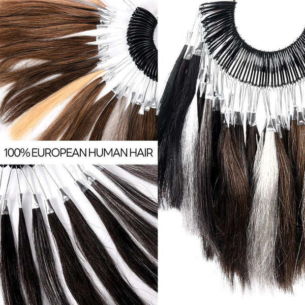 Mens toupee hårprøver for testing av farge, 66 farger, 100% ekte naturlig europeisk menneskehår, 66 tråder per pakke, 6 tommer.