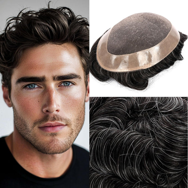 Generisk hårsystem for menn toupee fin mono hårstykke europeisk menneskehår erstatning npu hud rundt toupee for menn (5# middels lysebrun, 8x10 ""-120% middels lys til middels tetthet)