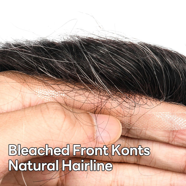 Sveitsisk blonder toupee for menn hårstykke europeisk humanhair erstatningssystem blonder front menn toupee blekepåde hårstykke. (320# mørkebrun med 20% grå, 6x8 "-100% lysmed-lys-tetthet)