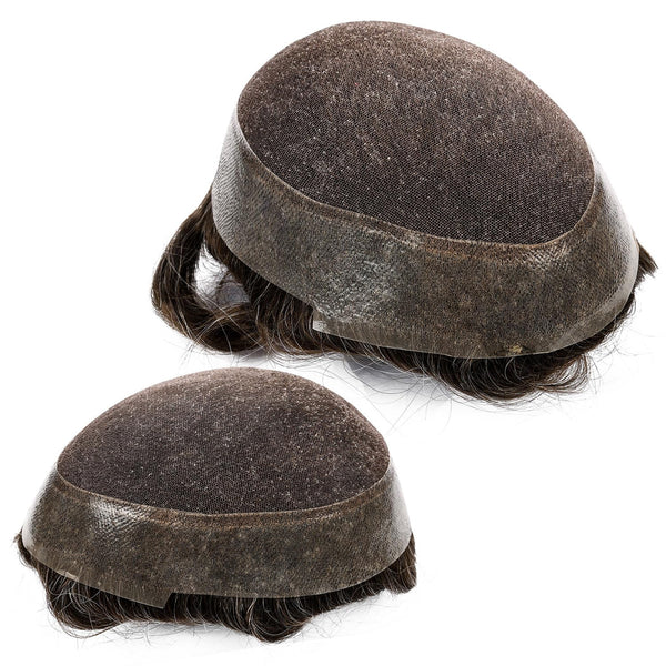 Generisk fransk blonder herre toupee poly pu rundt toupee for menn hår stykke europeisk menneskehår erstatningssystem (17# mørk aske blond, 7x9 ""-120% middels lys til middels tetthet)