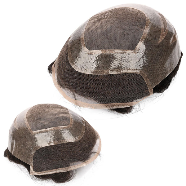 Generisk toupee for menn hårsystem fransk blonder front herre toupee europeisk menneskehår stykke fint mono hår erstatningssystem (3# mørkebrun, 8x10 ""-120% middels lys til middels tetthet)