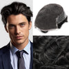 Sveitsisk blonder toupee for menn hårstykke europeisk humanhair erstatningssystem blonder front menn toupee blekepåde hårstykke. (320# mørkebrun med 20% grå, 6x8 "-100% lysmed-lys-tetthet)