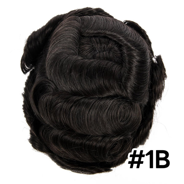 Mens toupee menneskehårstykke parykker erstatningssystem full sveitsisk blonder bleket knute