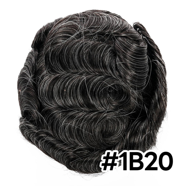 Generisk fransk blonder herre toupee poly pu rundt toupee for menn hår stykke europeisk menneskehår erstatningssystem (17# mørk aske blond, 7x9 ""-120% middels lys til middels tetthet)