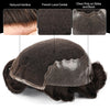 Sveitsisk blonder toupee for menn hårstykke europeisk humanhair erstatningssystem blonder front menn toupee blekepåde hårstykke. (320# mørkebrun med 20% grå, 6x8 "-100% lysmed-lys-tetthet)