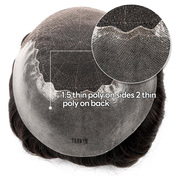 Sveitsisk blonder toupee for menn hårpiece europeisk humanhair erstatningssystem blonder front menn toupee blekemiddelnot hårstykke (310# mørkebrun med 10% grå, 8x10 "-100% lys med-lys tetthet)