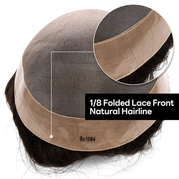 Generisk hårsystem for menn toupee fin mono hårstykke europeisk menneskehår erstatning npu hud rundt toupee for menn (5# middels lysebrun, 8x10 ""-120% middels lys til middels tetthet)