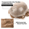 Menn toupee hårsystem Ultra tynn hudhårstykke europeisk menneskehår erstatning 0,02-0,10 mm v-loop toupee for menn. (2# Darkest Brown, 8x10-0.06mm-0.08mm V-loop)