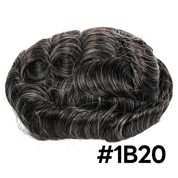 Blavzehair herre toupee sveitsiske blonder hårstykker europeiske humarhair erstatningssystem naturlig hårfestetuppe for menn lemmer med pu menn hårsystem. (1B# av svart, 6 "x9).