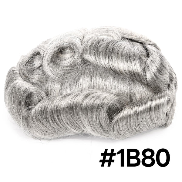 Sveitsisk blonder toupee for menn hårstykke europeisk humanhair erstatningssystem blonder front menn toupee blekepåde hårstykke. (320# mørkebrun med 20% grå, 6x8 "-100% lysmed-lys-tetthet)