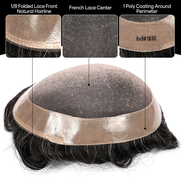 Generisk hårsystem for menn toupee fin mono hårstykke europeisk menneskehår erstatning npu hud rundt toupee for menn (5# middels lysebrun, 8x10 ""-120% middels lys til middels tetthet)