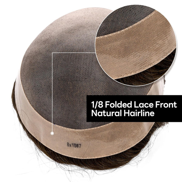 Generisk hårsystem for menn toupee fin mono hårstykke europeisk menneskehår erstatning npu hud rundt toupee for menn (5# middels lysebrun, 8x10 ""-120% middels lys til middels tetthet)