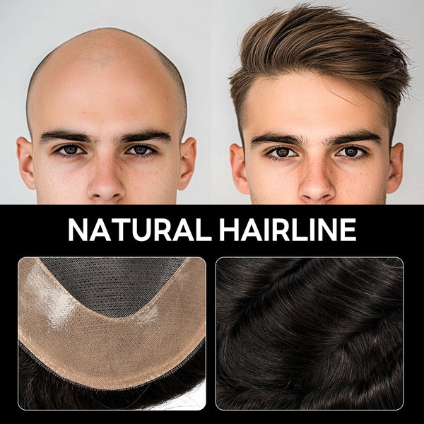 Generisk hårsystem for menn toupee fin mono hårstykke europeisk menneskehår erstatning npu hud rundt toupee for menn (5# middels lysebrun, 8x10 ""-120% middels lys til middels tetthet)