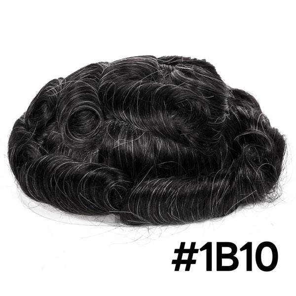 Blavzehair herre toupee sveitsiske blonder hårstykker europeiske humarhair erstatningssystem naturlig hårfestetuppe for menn lemmer med pu menn hårsystem. (1B# av svart, 6 "x9).