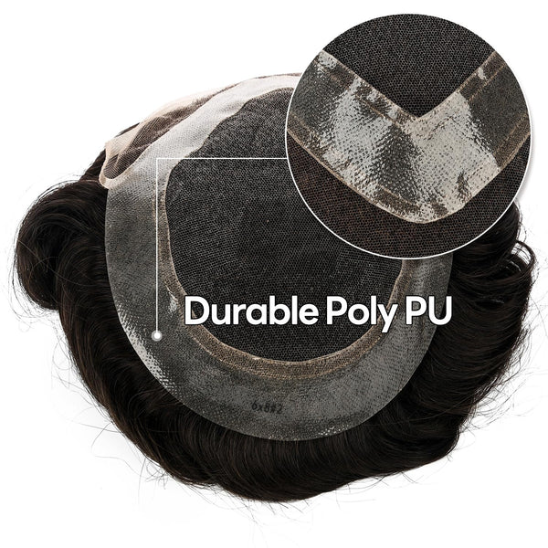 Toupee for menn hår erstatningssystem sveitsisk blonder menn toupee europeisk menneskehår hd blonder hårsystem poly hud pu rundt menn hårstykke. (Nr. 1 Jet Black, 7x9 "-100% Light Med-Light Density)
