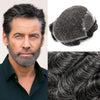 Sveitsisk blonder toupee for menn hårstykke europeisk humanhair erstatningssystem blonder front menn toupee blekepåde hårstykke. (320# mørkebrun med 20% grå, 6x8 "-100% lysmed-lys-tetthet)