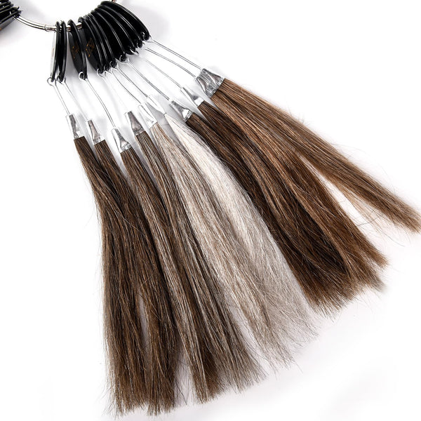 Mens toupee hårprøver for testing av farge, 66 farger, 100% ekte naturlig europeisk menneskehår, 66 tråder per pakke, 6 tommer.