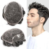 Sveitsisk blonder toupee for menn hårstykke europeisk humanhair erstatningssystem blonder front menn toupee blekepåde hårstykke. (320# mørkebrun med 20% grå, 6x8 "-100% lysmed-lys-tetthet)
