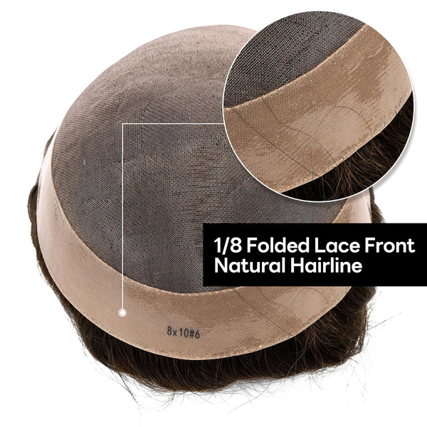 Generisk hårsystem for menn toupee fin mono hårstykke europeisk menneskehår erstatning npu hud rundt toupee for menn (5# middels lysebrun, 8x10 ""-120% middels lys til middels tetthet)