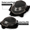 Toupee for menn hår erstatningssystem sveitsisk blonder menn toupee europeisk menneskehår hd blonder hårsystem poly hud pu rundt menn hårstykke. (Nr. 1 Jet Black, 7x9 "-100% Light Med-Light Density)