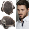 Sveitsisk blonder toupee for menn hårstykke europeisk humanhair erstatningssystem blonder front menn toupee blekepåde hårstykke. (320# mørkebrun med 20% grå, 6x8 "-100% lysmed-lys-tetthet)