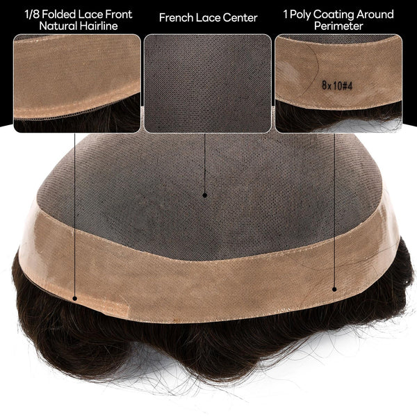 Generisk hårsystem for menn toupee fin mono hårstykke europeisk menneskehår erstatning npu hud rundt toupee for menn (5# middels lysebrun, 8x10 ""-120% middels lys til middels tetthet)
