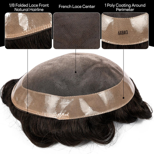 Generisk hårsystem for menn toupee fin mono hårstykke europeisk menneskehår erstatning npu hud rundt toupee for menn (5# middels lysebrun, 8x10 ""-120% middels lys til middels tetthet)
