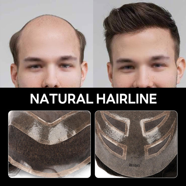 Generisk toupee for menn hårsystem fransk blonder front herre toupee europeisk menneskehår stykke fint mono hår erstatningssystem (3# mørkebrun, 8x10 ""-120% middels lys til middels tetthet)