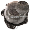 Sveitsisk blonder toupee for menn hårstykke europeisk humanhair erstatningssystem blonder front menn toupee blekepåde hårstykke. (320# mørkebrun med 20% grå, 6x8 "-100% lysmed-lys-tetthet)