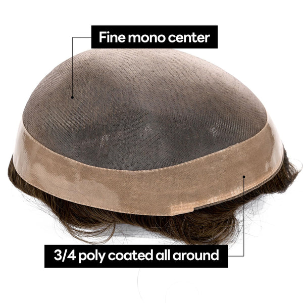 Generisk hårsystem for menn toupee fin mono hårstykke europeisk menneskehår erstatning npu hud rundt toupee for menn (5# middels lysebrun, 8x10 ""-120% middels lys til middels tetthet)
