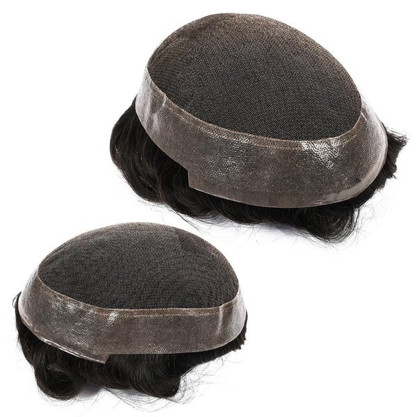 Blavzehair herre toupee sveitsiske blonder hårstykker europeiske humarhair erstatningssystem naturlig hårfestetuppe for menn lemmer med pu menn hårsystem. (1B# av svart, 6 "x9).