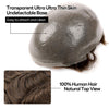 Menn toupee hårsystem Ultra tynn hudhårstykke europeisk menneskehår erstatning 0,02-0,10 mm v-loop toupee for menn. (2# Darkest Brown, 8x10-0.06mm-0.08mm V-loop)