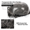Menn toupee hårsystem Ultra tynn hudhårstykke europeisk menneskehår erstatning 0,02-0,10 mm v-loop toupee for menn. (2# Darkest Brown, 8x10-0.06mm-0.08mm V-loop)