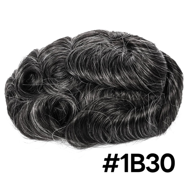 Blavzehair herre toupee sveitsiske blonder hårstykker europeiske humarhair erstatningssystem naturlig hårfestetuppe for menn lemmer med pu menn hårsystem. (1B# av svart, 6 "x9).