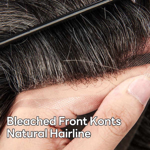Sveitsisk blonder toupee for menn hårstykke europeisk humanhair erstatningssystem blonder front menn toupee blekepåde hårstykke. (320# mørkebrun med 20% grå, 6x8 "-100% lysmed-lys-tetthet)