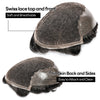 Sveitsisk blonder toupee for menn hårstykke europeisk humanhair erstatningssystem blonder front menn toupee blekepåde hårstykke. (320# mørkebrun med 20% grå, 6x8 "-100% lysmed-lys-tetthet)