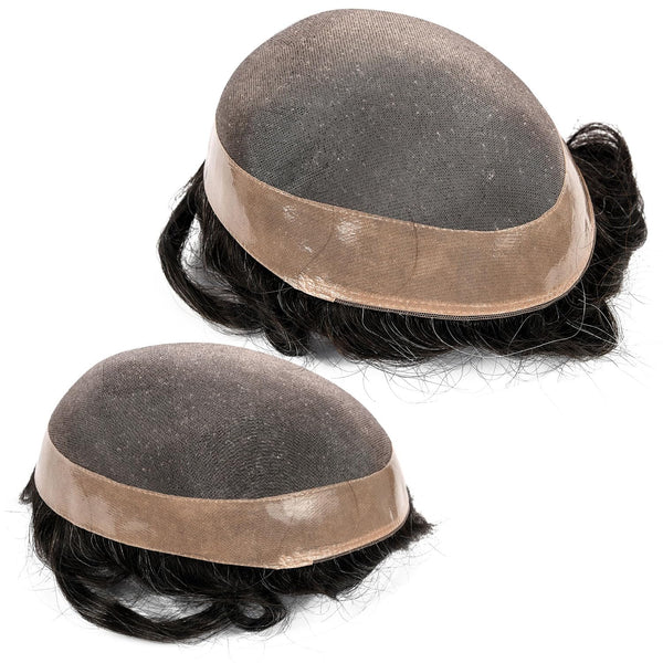 Generisk hårsystem for menn toupee fin mono hårstykke europeisk menneskehår erstatning npu hud rundt toupee for menn (5# middels lysebrun, 8x10 ""-120% middels lys til middels tetthet)