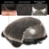 Sveitsisk blonder toupee for menn hårstykke europeisk humanhair erstatningssystem blonder front menn toupee blekepåde hårstykke. (320# mørkebrun med 20% grå, 6x8 "-100% lysmed-lys-tetthet)
