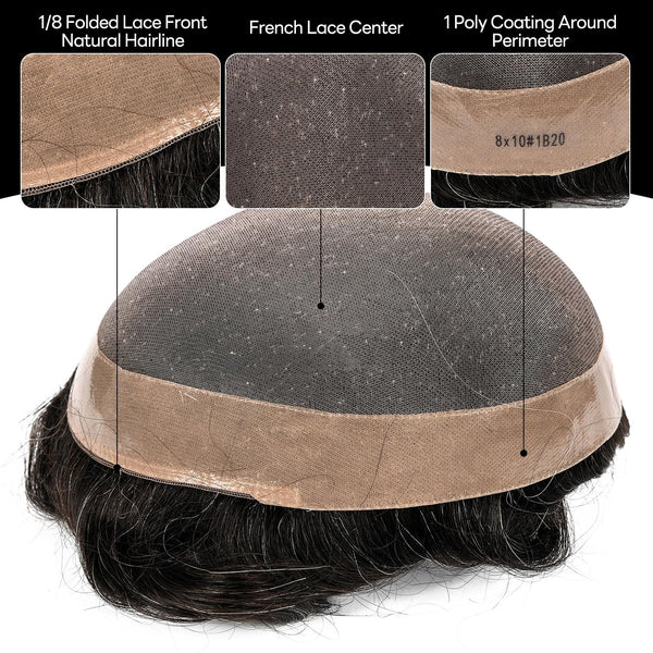 Generisk hårsystem for menn toupee fin mono hårstykke europeisk menneskehår erstatning npu hud rundt toupee for menn (5# middels lysebrun, 8x10 ""-120% middels lys til middels tetthet)