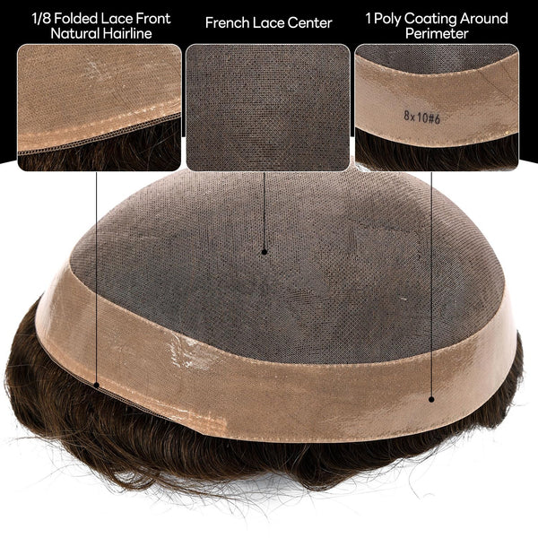 Generisk hårsystem for menn toupee fin mono hårstykke europeisk menneskehår erstatning npu hud rundt toupee for menn (5# middels lysebrun, 8x10 ""-120% middels lys til middels tetthet)